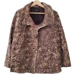 Talbots Velvet Button Down Leopard PrintLined Jacket Coat Women's 18WP Like New